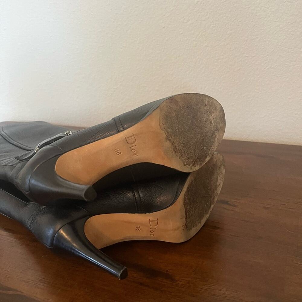 Christian Dior Leather Pull On Tall Black Heel Boots Sz 36 - Picture 7 of 13